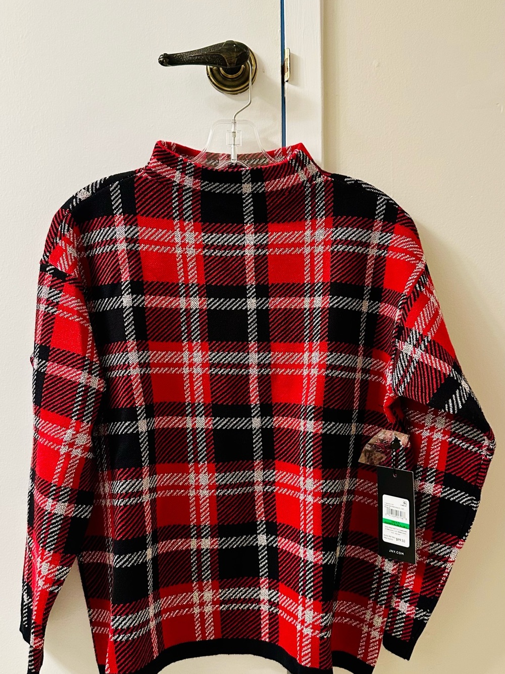 Jones New York Red and Black Plaid Crewneck Sweater